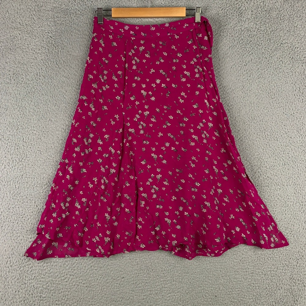 Rag & Bone New York Floral Midi Skirt Womens 2 Magenta Pink Viscose A-Line Flowy